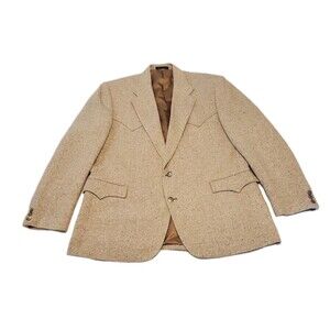 Circle S Western Wear 46R 2 Button Tan Tweed Blazer Silk Wool Dallas Texas EUC